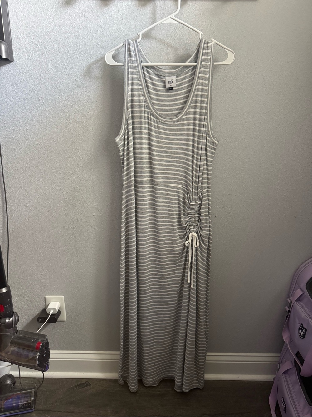 CAbi Gray & White Striped Sleeveless Jersey Maxi Dress XL
